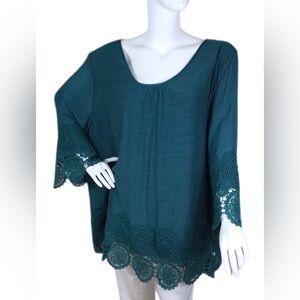 Avenue's 26/28-3X 4X Blouse Green Crochet Lace